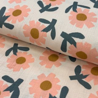 Double gauze/muslin Flowers peach by JENNIFER BOURON ORGANIC
