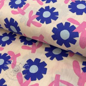 Double gauze/muslin Flowers blue by JENNIFER BOURON ORGANIC