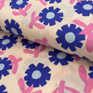 Double gauze/muslin Flowers blue by JENNIFER BOURON ORGANIC