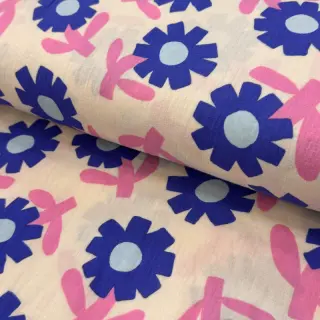 Double gauze/muslin Flowers blue by JENNIFER BOURON ORGANIC