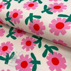 Double gauze/muslin Flowers natural/pink by JENNIFER BOURON ORGANIC