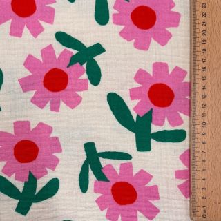 Double gauze/muslin Flowers natural/pink by JENNIFER BOURON ORGANIC