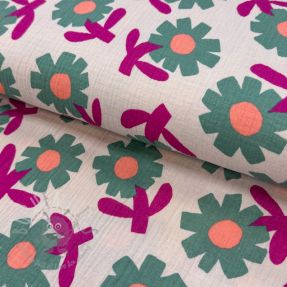 Double gauze/muslin Flowers green by JENNIFER BOURON ORGANIC