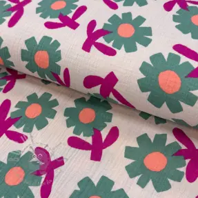 Double gauze/muslin Flowers green by JENNIFER BOURON ORGANIC