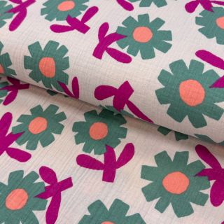 Double gauze/muslin Flowers green by JENNIFER BOURON ORGANIC