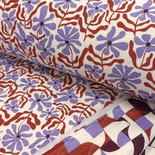 Double gauze/muslin STEPPED Flowers natural