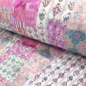 Double gauze/muslin STEPPED Flowers light pink digital print