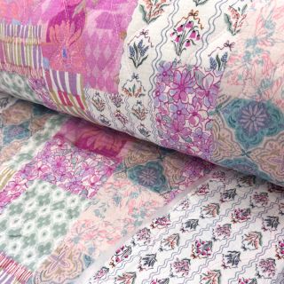 Double gauze/muslin STEPPED Flowers light pink digital print