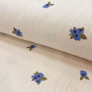 Double gauze/muslin EMBROIDERY STRIPED Fruit natural