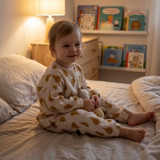 Double gauze/muslin Pears ochre by JENNIFER BOURON ORGANIC