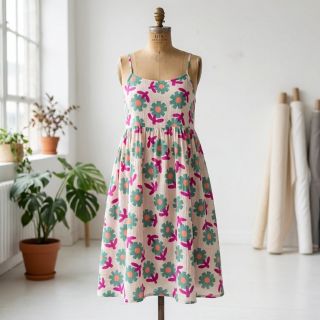 Double gauze/muslin Flowers green by JENNIFER BOURON ORGANIC