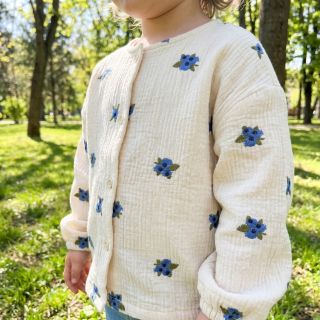 Double gauze/muslin EMBROIDERY STRIPED Fruit natural