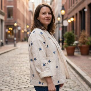 Double gauze/muslin EMBROIDERY STRIPED Fruit natural