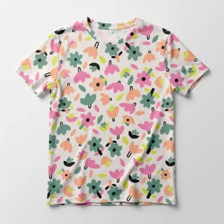 Cotton fabric Flowers natural/green by JENNIFER BOURON ORGANIC