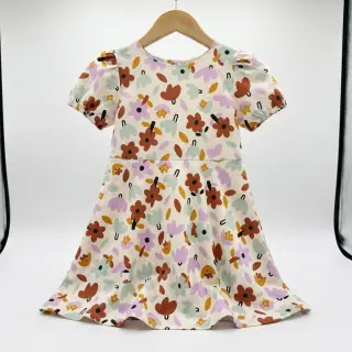Cotton fabric Flowers natural/lavender by JENNIFER BOURON ORGANIC