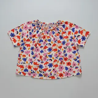 Cotton fabric Flowers natural/blue by JENNIFER BOURON ORGANIC