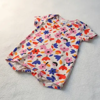 Cotton fabric Flowers natural/blue by JENNIFER BOURON ORGANIC