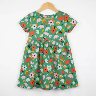 Cotton fabric Flowers green by JENNIFER BOURON ORGANIC