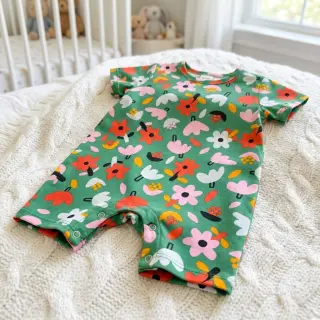 Cotton fabric Flowers green by JENNIFER BOURON ORGANIC
