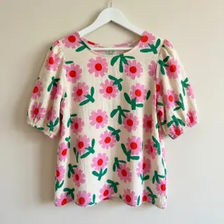Double gauze/muslin Flowers natural/pink by JENNIFER BOURON ORGANIC