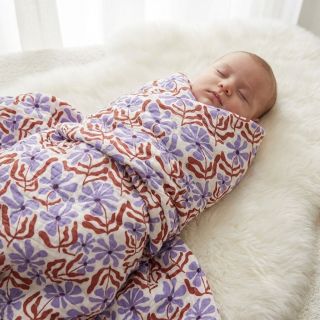 Double gauze/muslin STEPPED Flowers natural