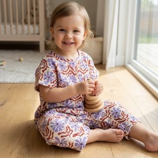 Double gauze/muslin STEPPED Flowers natural