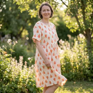 Double gauze/muslin Pears peach by JENNIFER BOURON ORGANIC