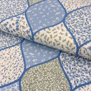 Cotton fabric Flowers patchwork baby blue