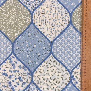 Cotton fabric Flowers patchwork baby blue