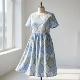 Cotton fabric Flowers patchwork baby blue