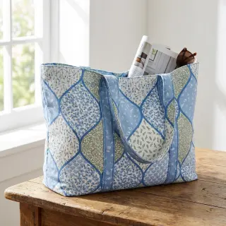 Cotton fabric Flowers patchwork baby blue