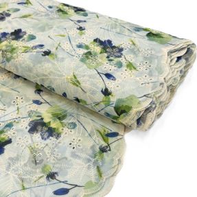 Cotton fabric with a blend EMBROIDERY Rose green