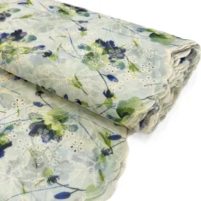 Cotton fabric with a blend EMBROIDERY Rose green