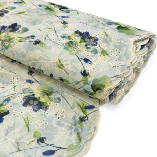 Cotton fabric with a blend EMBROIDERY Rose green