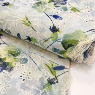 Cotton fabric with a blend EMBROIDERY Rose green