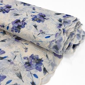 Cotton fabric with a blend EMBROIDERY Rose blue