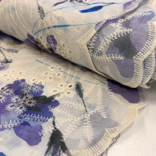 Cotton fabric with a blend EMBROIDERY Rose blue