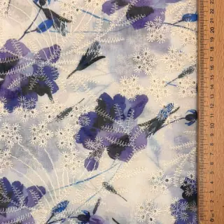 Cotton fabric with a blend EMBROIDERY Rose blue