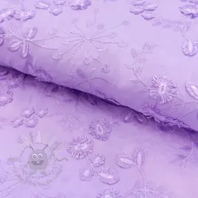 Cotton fabric EMBROIDERY Catchy leaves purple
