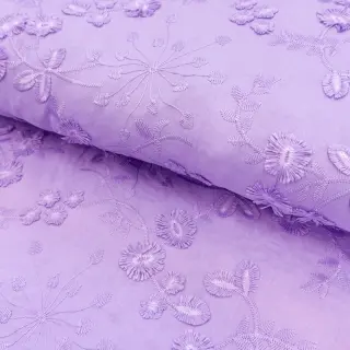 Cotton fabric EMBROIDERY Catchy leaves purple
