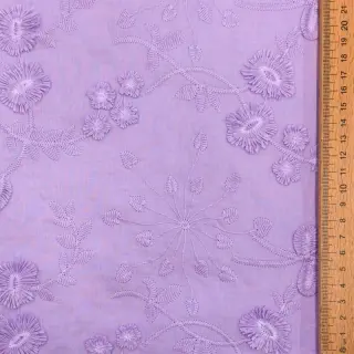 Cotton fabric EMBROIDERY Catchy leaves purple