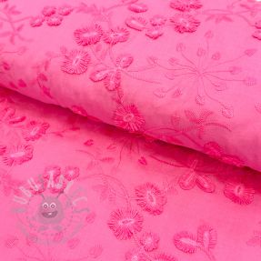 Cotton fabric EMBROIDERY Catchy leaves pink