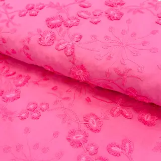 Cotton fabric EMBROIDERY Catchy leaves pink