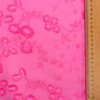 Cotton fabric EMBROIDERY Catchy leaves pink