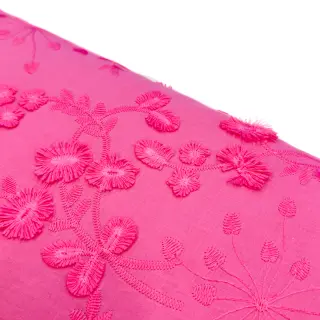 Cotton fabric EMBROIDERY Catchy leaves pink