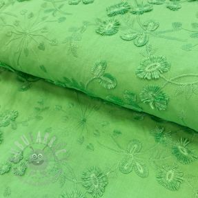 Cotton fabric EMBROIDERY Catchy leaves green