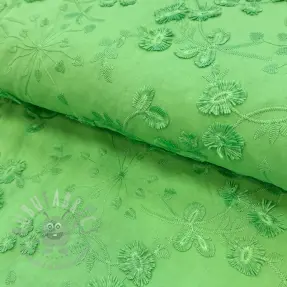 Cotton fabric EMBROIDERY Catchy leaves green