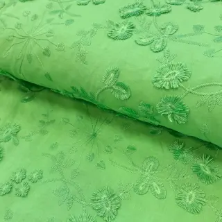Cotton fabric EMBROIDERY Catchy leaves green