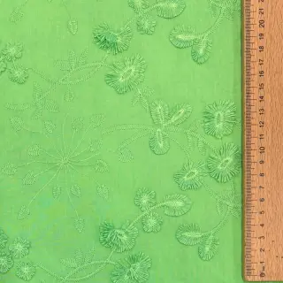 Cotton fabric EMBROIDERY Catchy leaves green