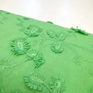 Cotton fabric EMBROIDERY Catchy leaves green